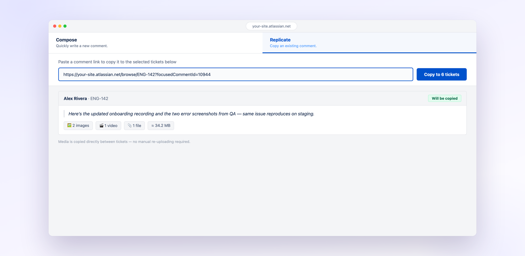 Bulk Comments for Jira — replicate mode