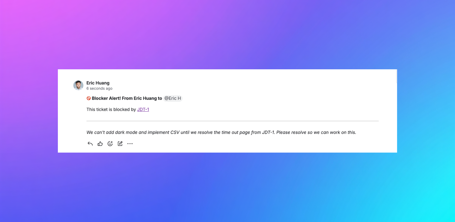 Blocker comment auto-posted on the Jira ticket