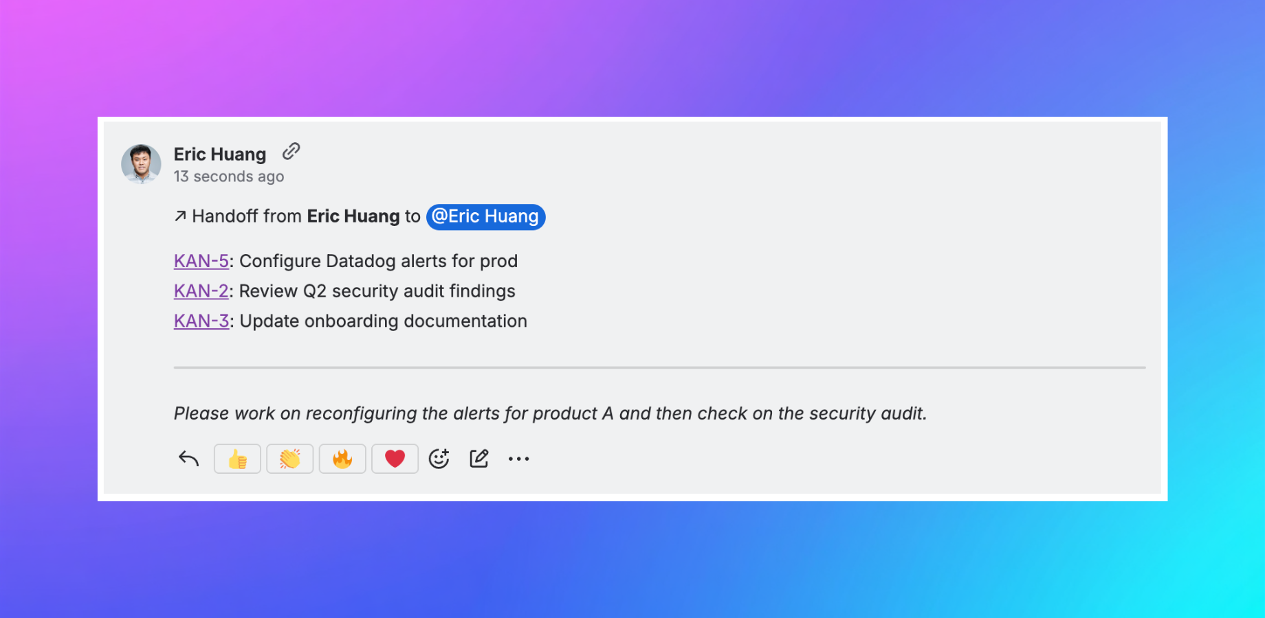 Handoff comment posted on Jira ticket